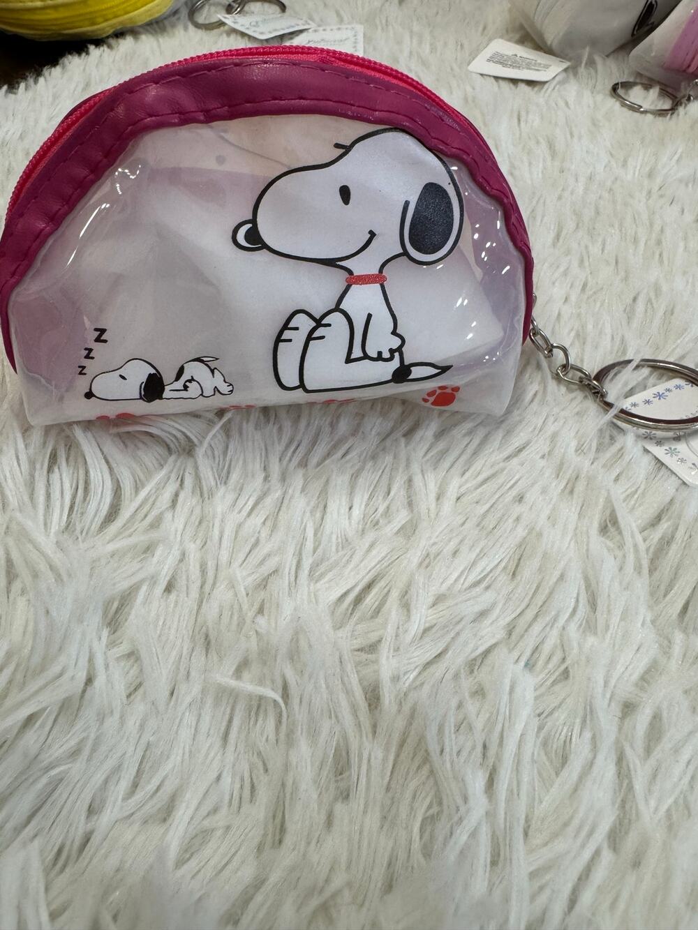 Snoopy red paws transparent coin purse keychain red zipper